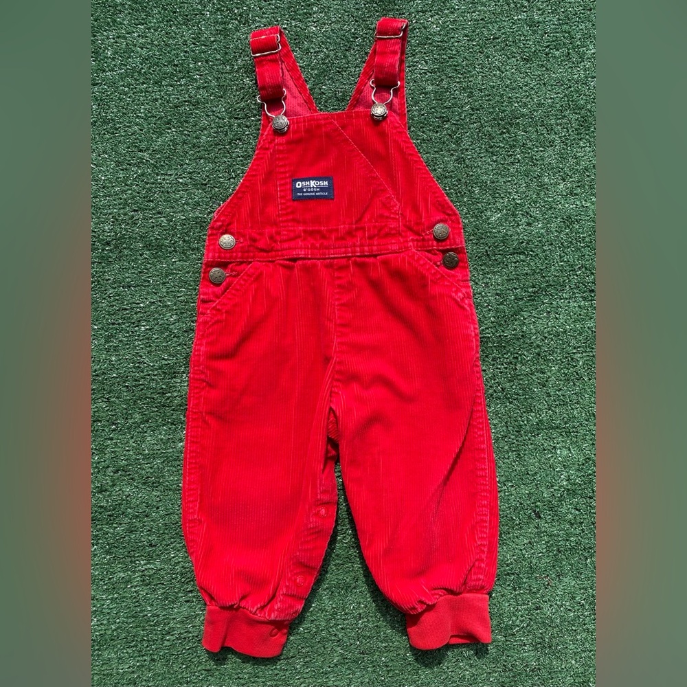 VTG 80s OshKosh B’Gosh Vestbak Red Corduroy Jogger Overalls Baby Boys 24 Months
